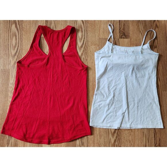 2 Tank Tops Size Large Red Racerback White Cami Top Self Bra - Picture 6 of 9